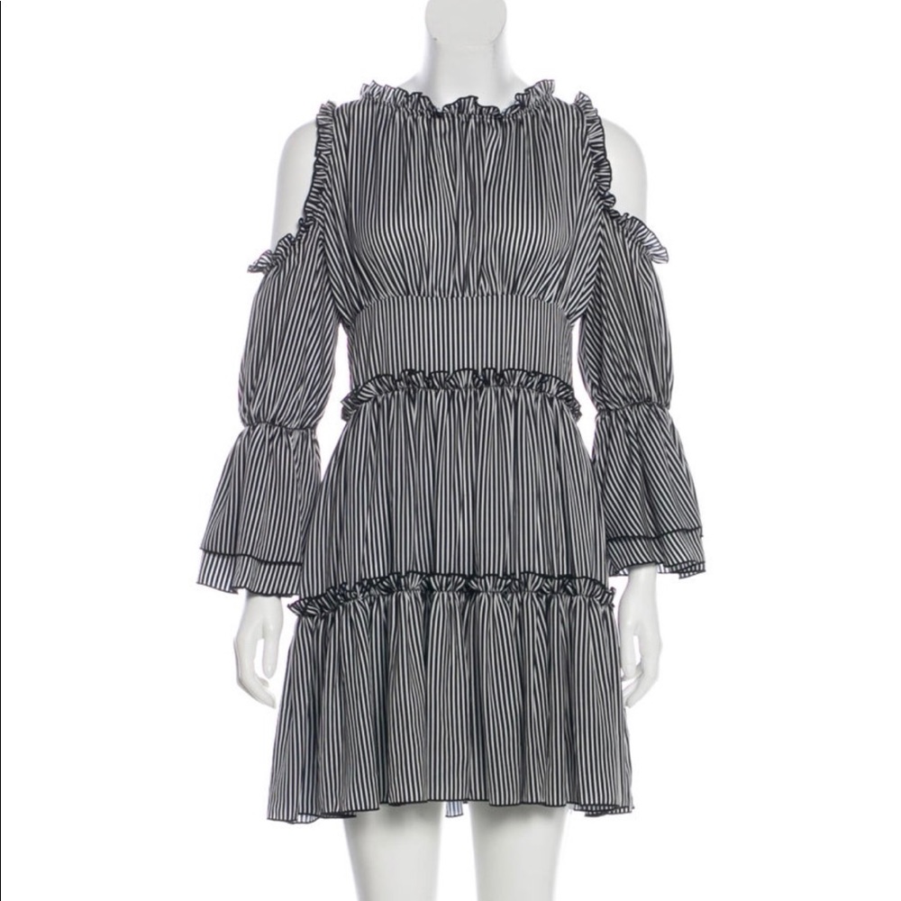 Maje Black and White Striped Mini Dress